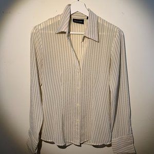 Striped Silk Button Up Shirt (Black & White) Women